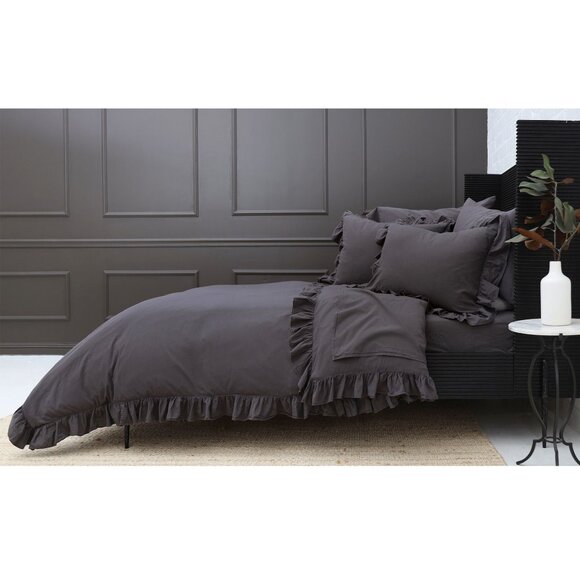 POM POM at HOME Rowan Crinkled Cotton Duvet Cover Set KING Midnight NEW $345 - Picture 10 of 10